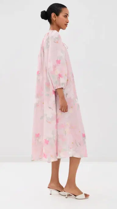 BERNADETTE Bonnie Linen Midi Dress Clematis Montana/Pink | Thumbnail 5