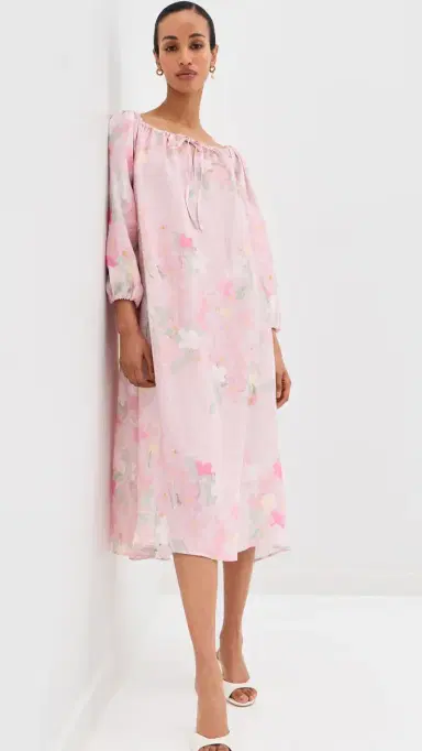 BERNADETTE Bonnie Linen Midi Dress Clematis Montana/Pink | Thumbnail 6