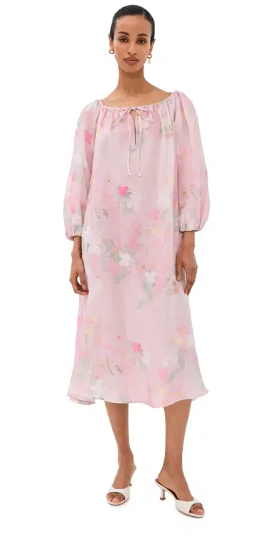 BERNADETTE Bonnie Linen Midi Dress Clematis Montana/Pink | Thumbnail 1