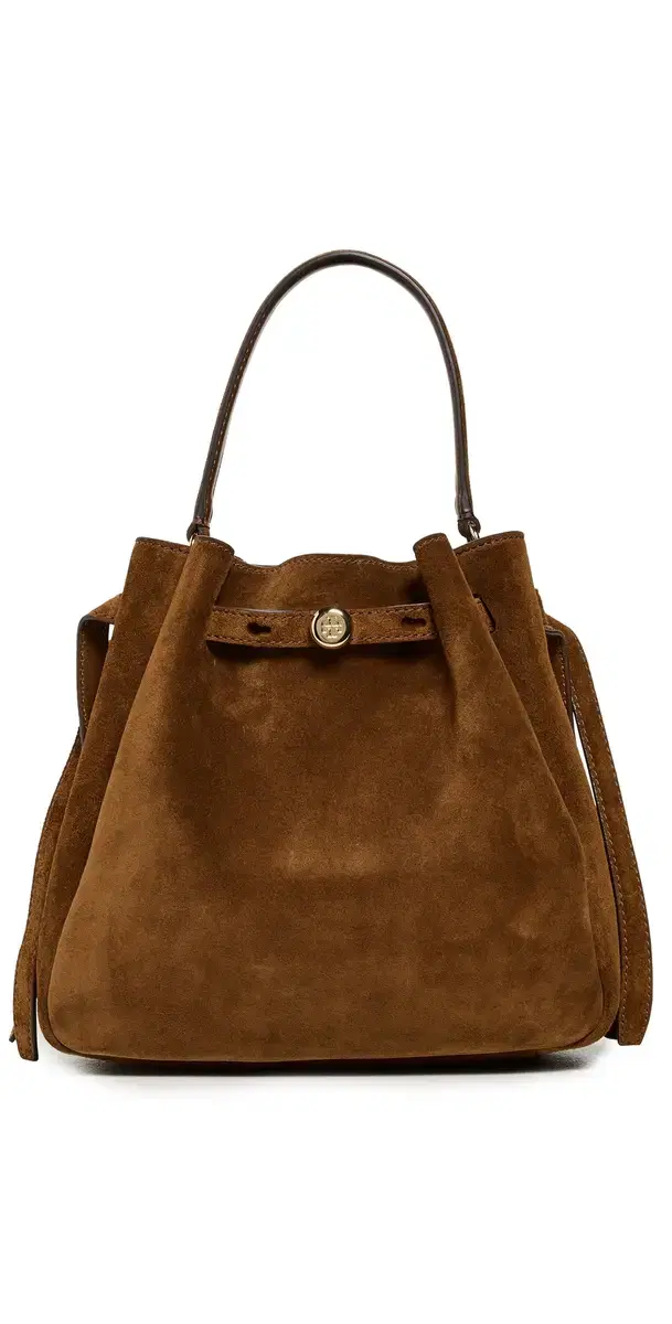 Tory Burch Romy Suede Bucket Bag Caramel One Size