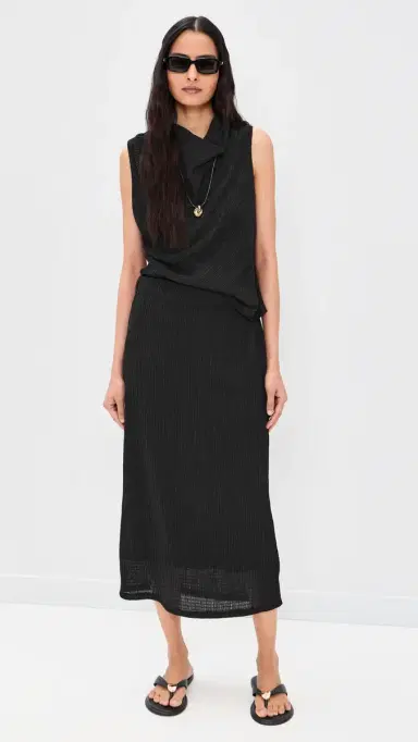 Vince Shadow Grid Midi Skirt Black | Thumbnail 5