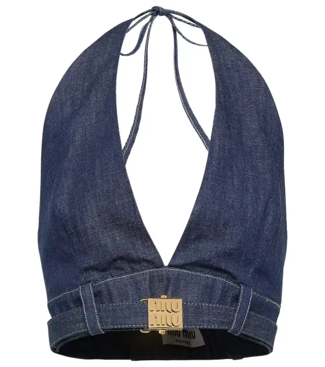 Embellished denim bralette