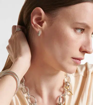 David Yurman DY Mercer Micro sterling silver hoop earrings with diamonds | Thumbnail 4