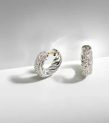 David Yurman DY Mercer Micro sterling silver hoop earrings with diamonds | Thumbnail 5