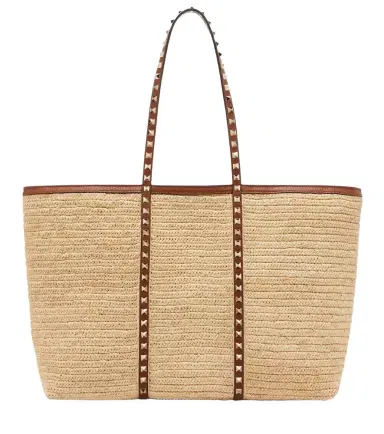 Valentino Garavani Rockstud Large raffia tote bag | Thumbnail 1