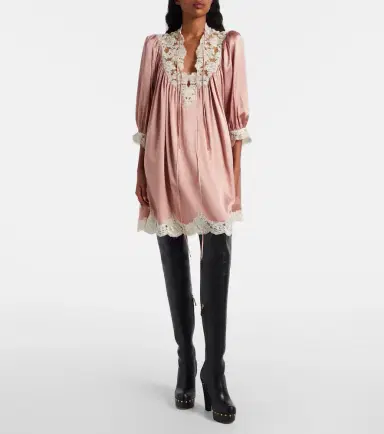 Chloé Chloé Lace-trimmed silk satin minidress | Thumbnail 5 Chloé Chloé Lace-trimmed silk satin minidress | Thumbnail 5
