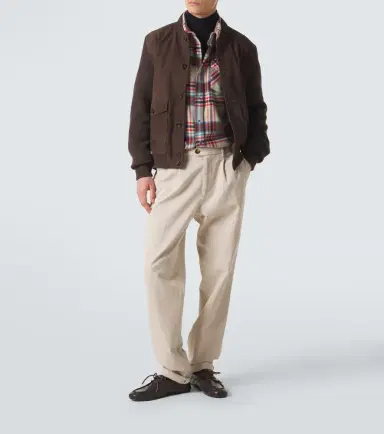 Incotex Cotton-trimmed suede bomber jacket | Thumbnail 3 Incotex Cotton-trimmed suede bomber jacket | Thumbnail 3