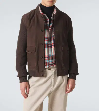 Incotex Cotton-trimmed suede bomber jacket | Thumbnail 4 Incotex Cotton-trimmed suede bomber jacket | Thumbnail 4