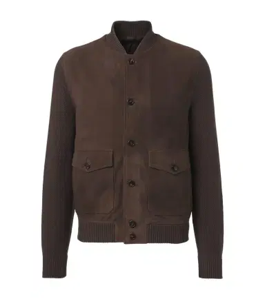 Incotex Cotton-trimmed suede bomber jacket | Thumbnail 1 Incotex Cotton-trimmed suede bomber jacket | Thumbnail 1