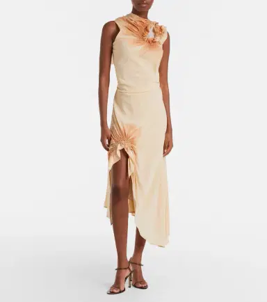 Victoria Beckham Asymmetric smocked silk cocktail dress | Thumbnail 5
