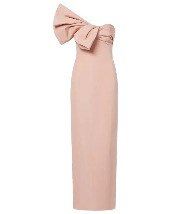 Bow-detail draped silk faille gown