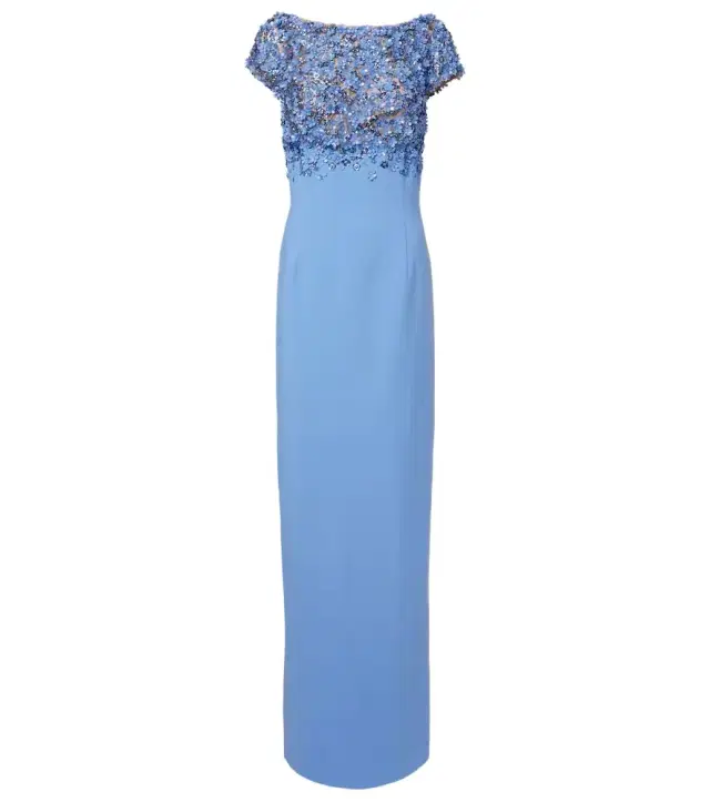 Porcelain Flower embellished wool-blend gown