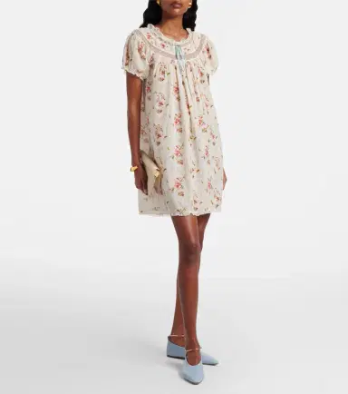 DÔEN Dôen Floral lace-trimmed cotton poplin minidress | Thumbnail 4
