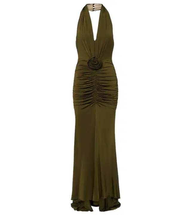 Blumarine Floral-appliqué ruched maxi dress