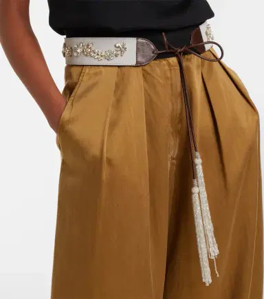 Dries Van Noten Embellished leather-trimmed cotton belt | Thumbnail 3