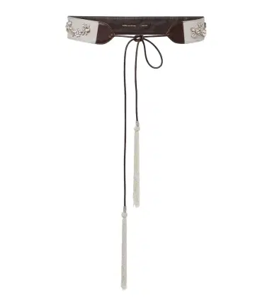 Dries Van Noten Embellished leather-trimmed cotton belt | Thumbnail 1