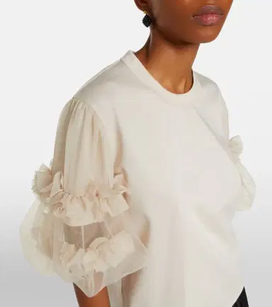Noir Kei Ninomiya Ruffled tulle-trimmed cotton T-shirt | Thumbnail 2