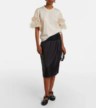 Noir Kei Ninomiya Ruffled tulle-trimmed cotton T-shirt | Thumbnail 4