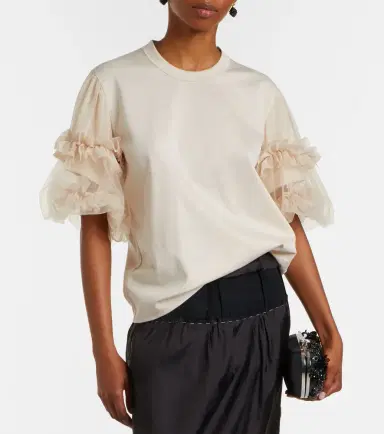 Noir Kei Ninomiya Ruffled tulle-trimmed cotton T-shirt | Thumbnail 6