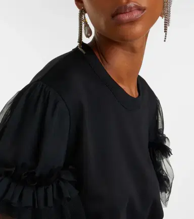 Noir Kei Ninomiya Ruffled tulle-trimmed cotton T-shirt | Thumbnail 3