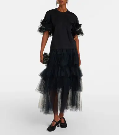 Noir Kei Ninomiya Ruffled tulle-trimmed cotton T-shirt | Thumbnail 4