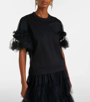 Noir Kei Ninomiya Ruffled tulle-trimmed cotton T-shirt | Thumbnail 5