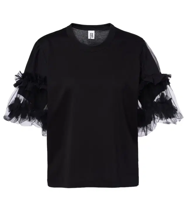 Ruffled tulle-trimmed cotton T-shirt