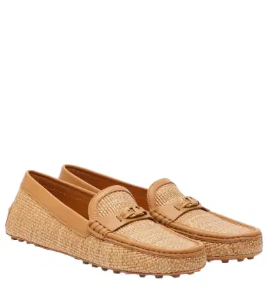 Tod's Gommino leather-trimmed raffia loafers | Thumbnail 1 Tod's Gommino leather-trimmed raffia loafers | Thumbnail 1