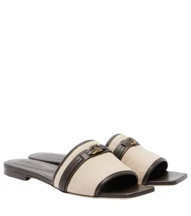Tod's Leather-trimmed raffia slides | Thumbnail 1