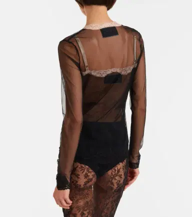 Valentino Lace-trimmed sheer mesh cardigan | Thumbnail 2 Valentino Lace-trimmed sheer mesh cardigan | Thumbnail 2