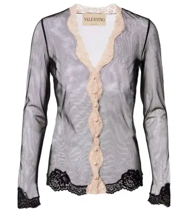 Valentino Lace-trimmed sheer mesh cardigan | Thumbnail 1 Valentino Lace-trimmed sheer mesh cardigan | Thumbnail 1