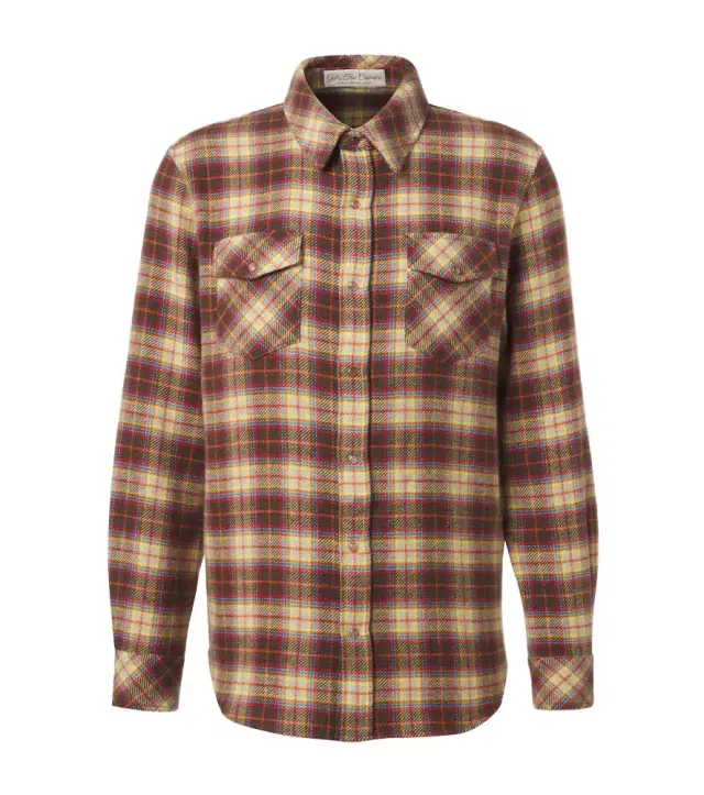 Plaid cashmere shirt with sunstone