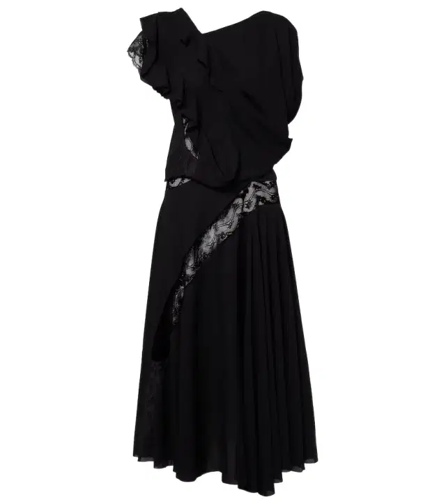 Asymmetric lace-trimmed midi dress
