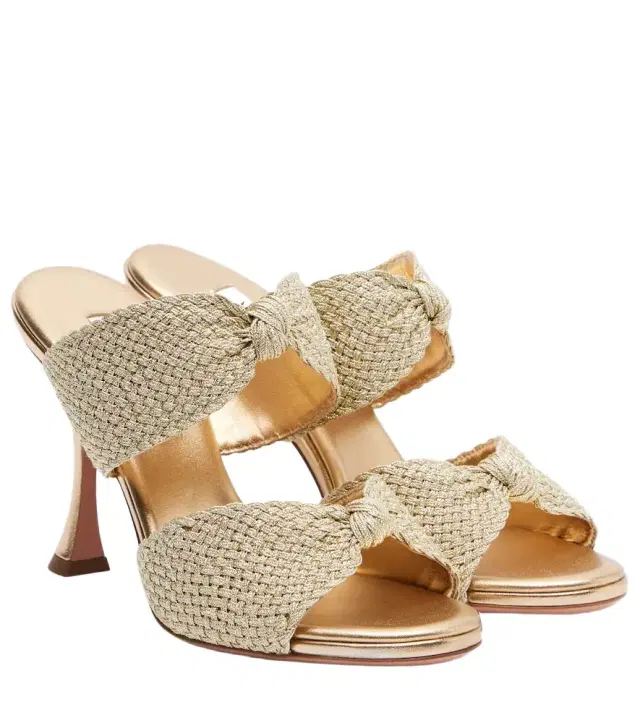 Aquazzura Smile raffia-effect mules