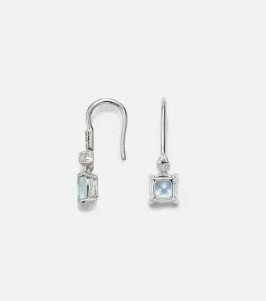 STONE AND STRAND 14kt white gold earrings with aquamarines, pearls, and diamonds | Thumbnail 2