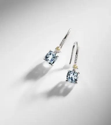 STONE AND STRAND 14kt white gold earrings with aquamarines, pearls, and diamonds | Thumbnail 5