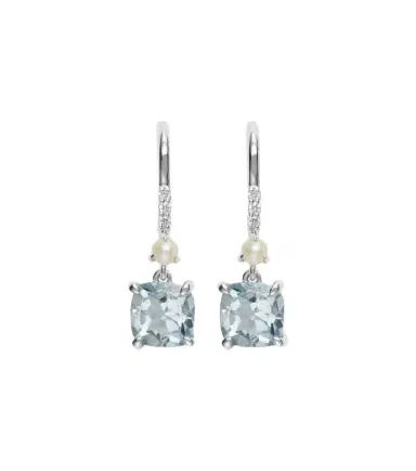 STONE AND STRAND 14kt white gold earrings with aquamarines, pearls, and diamonds | Thumbnail 1