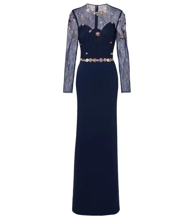 Embellished lace-trimmed gown