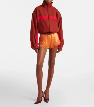 Saint Laurent Lace-trimmed silk crêpe muslin shorts | Thumbnail 2