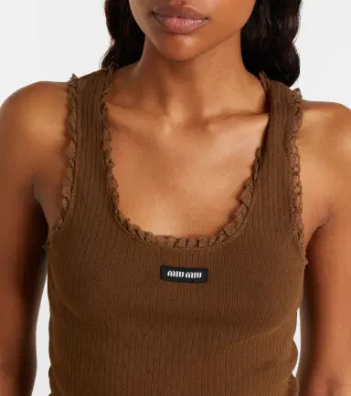 Miu Miu Lace-trimmed pointelle cotton tank top | Thumbnail 6