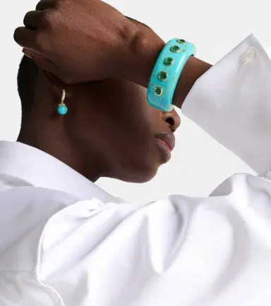 Octavia Elizabeth 18kt gold and turquoise cuff bracelet with emeralds | Thumbnail 4