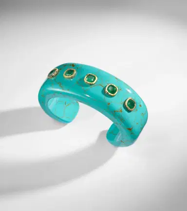 Octavia Elizabeth 18kt gold and turquoise cuff bracelet with emeralds | Thumbnail 5