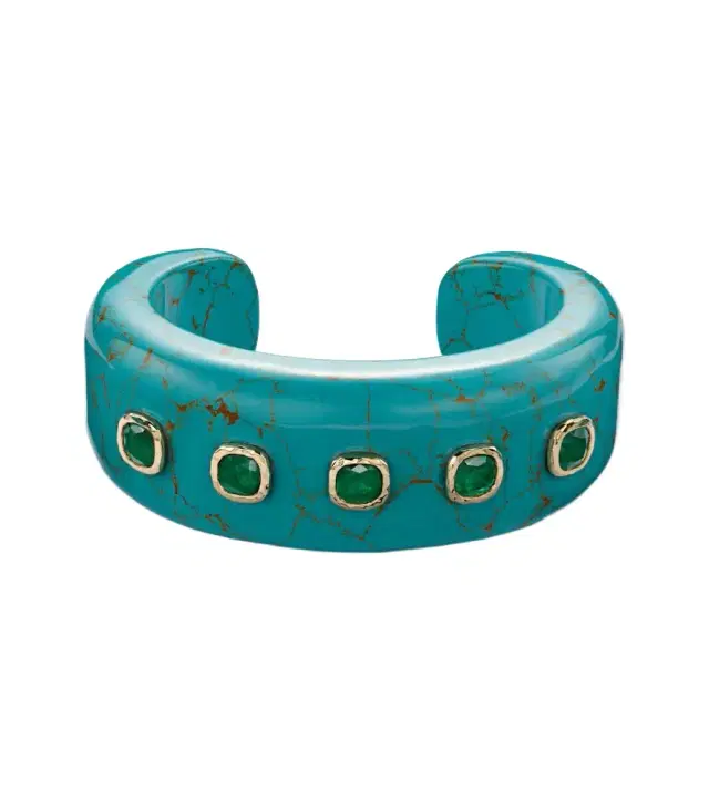18kt gold and turquoise cuff bracelet with emeralds
