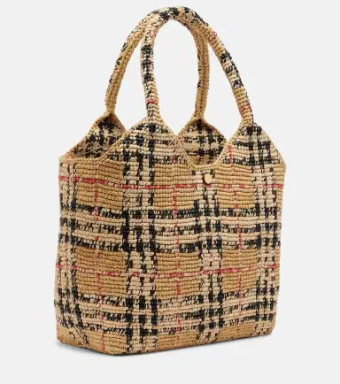 Burberry Check Large raffia tote bag | Thumbnail 3