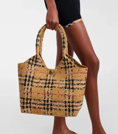 Burberry Check Large raffia tote bag | Thumbnail 4