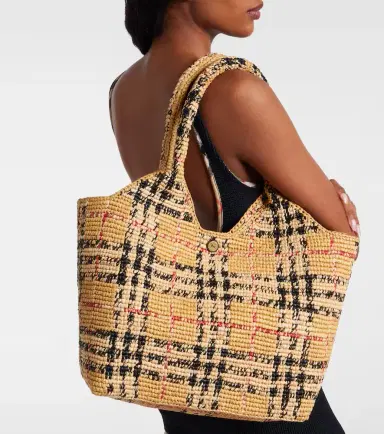 Burberry Check Large raffia tote bag | Thumbnail 5
