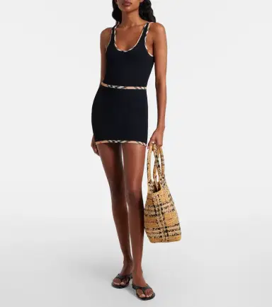 Burberry Check Large raffia tote bag | Thumbnail 6