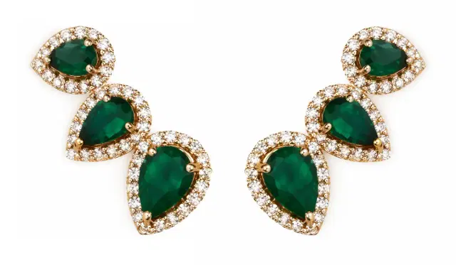 Wish Fine Jewelry 2.08ct Diamond Emerald 18K Gold Climber Earrings