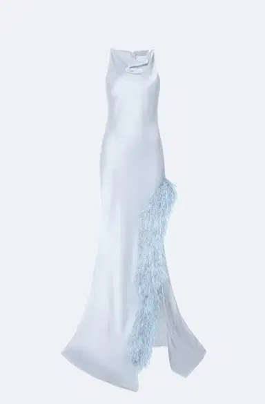 Lapointe Satin Halter Gown With Feathers | Thumbnail 4 Lapointe Satin Halter Gown With Feathers | Thumbnail 4