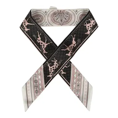 HERMÈS Hermes "Cheval De Coeur Bandana" Black, Blanc and Vieux Rose Multi Silk Twilly | Thumbnail 1 HERMÈS Hermes "Cheval De Coeur Bandana" Black, Blanc and Vieux Rose Multi Silk Twilly | Thumbnail 1